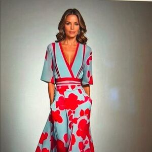 Floral Maxi Dress in Red and Blue